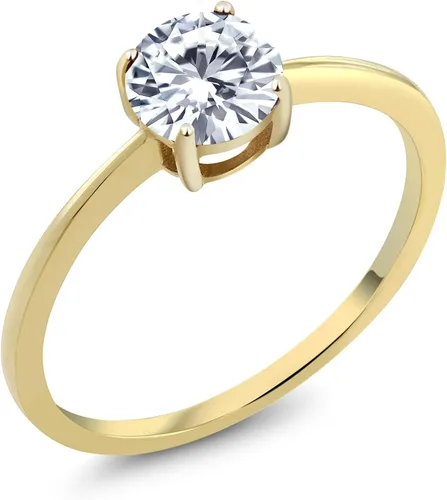 Vista 8 de Gem Stone King Anillo de compromiso solitario con piedra preciosa de oro amarillo de 10 quilates Redondo de 0.236 in Anillo de compromiso