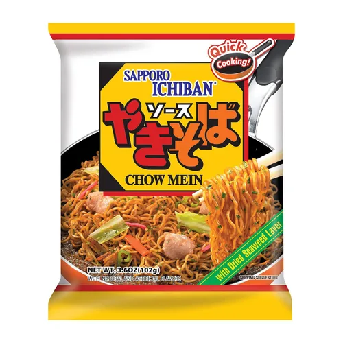 Vista 2 de [ICHIBAN DE SAPPORO] Yakisoba, fideos fritos japoneses instantáneos de sabor n.º 1, delicioso Chow Mein (3.6 onzas x 24 paquetes) Paquete de 24