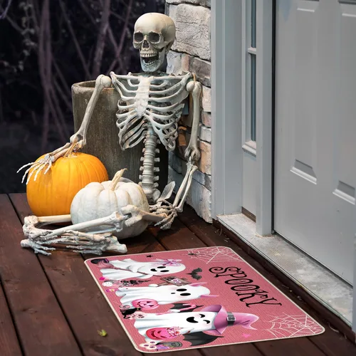 Vista 7 de Felpudo de fantasma rosa de Halloween, tapete antideslizante para puerta