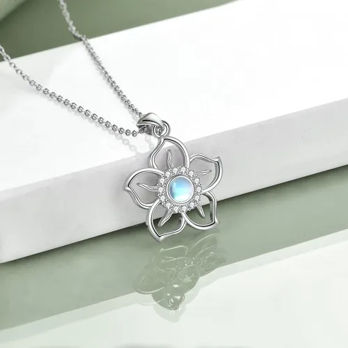 Vista 2 de YFN Flower Moonstone Necklace Sterling Silver Sky Flower Pendant Moonstone Jewelry for Women Teen Girls