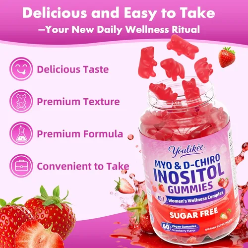 Vista 6 de Gomitas de mio-inositol y D-Chiro inositol para mujer, sin azúcar, 60