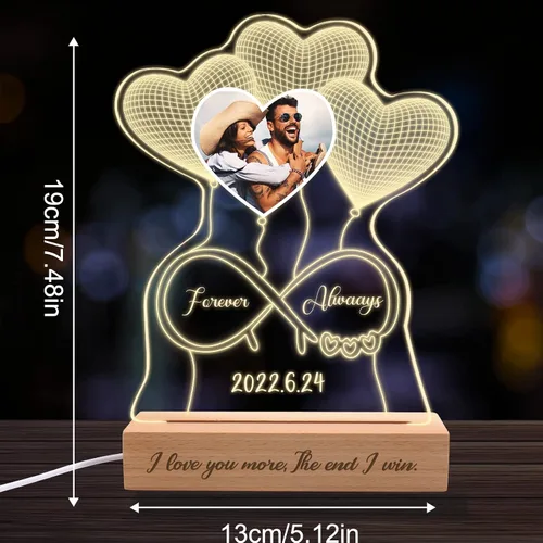 Vista 4 de Lámpara de nombre de ilusión 3D personalizada, lámpara de corazón personalizada con letrero de nombre, luz nocturna LED acrílica personalizada