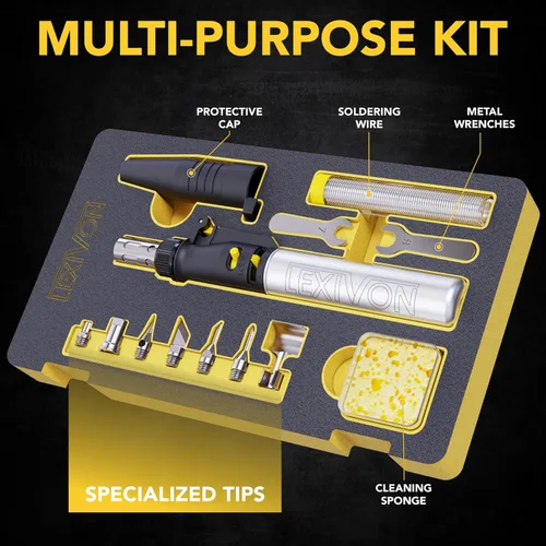 Vista 2 de LEXIVON Kit multiusos de soldador de butano Juego de 7 puntas de llama ajustable inalámbrico de encendido automático Grado Profesional