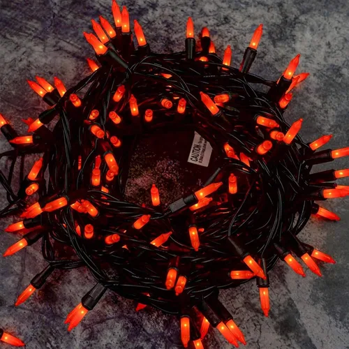 Vista 5 de Luces de Navidad naranjas para interiores o exteriores, 33 pies, 150 unidades de luces incandescentes de tamaño mini para Halloween, cadena de luces