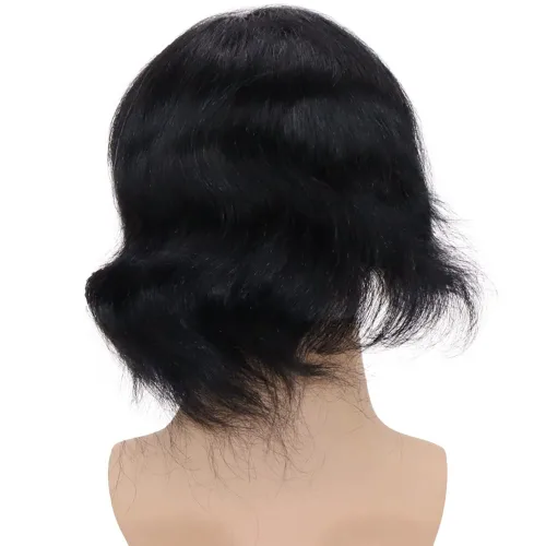 Vista 5 de Peluca de cabello humano europeo de repuesto para hombre, encaje suizo frontal, 0.003 in, piel fina, poliuretano, con bucle, 10 x 8 pulgadas