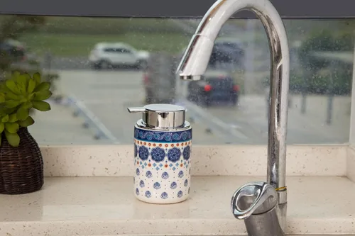 Vista 4 de Bico Blue Talavera - Dispensador de jabón de cerámica de 12 onzas con bomba extraíble, ideal para cocina, baño, loción y aceite esencial