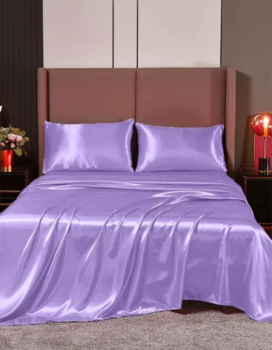 Vista 25 de Juego de sábanas de satén de seda de 4 piezas Sábana bajera Sábana encimera Funda de almohada Calidad de hotel sedoso suave y lujoso
