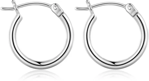 Vista 48 de Aretes de aro de oro para mujer chapados en oro real de 14 quilates con poste de plata de ley 925 Dorado