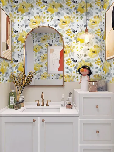 Vista 4 de Toduso Papel Tapiz Floral Despegar y Pegar Papel Tapiz Amarillo/Gris/Blanco Acuarela Papel de Contacto Autoadhesivo Removible Papel Tapiz Forros