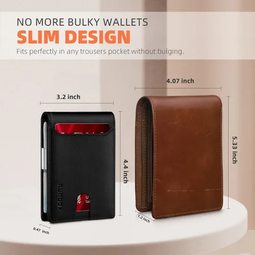Vista 64 de RUNBOX - Carteras delgadas para hombre, cartera de piel con pinza para el dinero, cartera de bolsillo frontal con bloqueo RFID, tarjetero