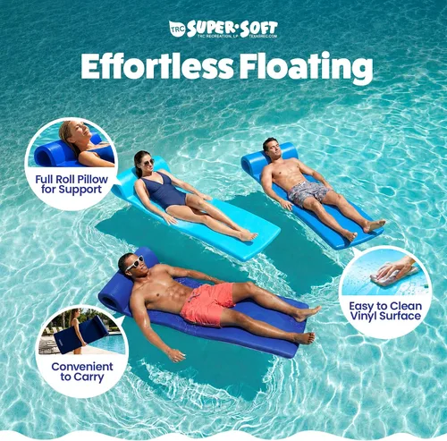 Vista 4 de TRC Recreation Sunsation 1.75" Thick Foam Pool Float Lounger w/ Headrest for Lounging & Sunbathing in Swimming Pools, Beaches & Lakes, 70" x 26