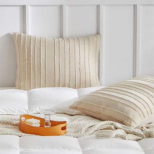 Vista 11 de WARMDERN - Fundas de almohada beige tamaño queen, fundas de almohada estándar, juego de 6 fundas de almohada de microfibra suave, textura boho