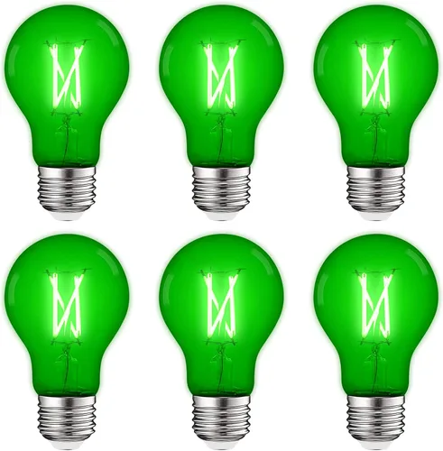 Vista 7 de LUXRITE Bombilla LED A19 Edison verde, 4.5 W (equivalente a 60 W), filamento de vidrio de color, certificación UL, base estándar E26