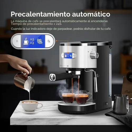 Vista 5 de COWSAR 20 Bar Espresso Machine 1350W Compact Expresso Cafeteras Pantalla LED, varita de vapor y tanque de agua extraíble de 45 onzas para capuchino