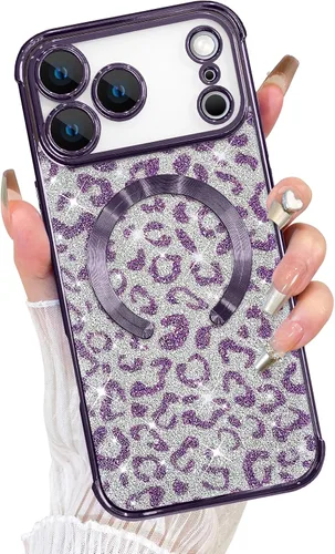 Vista 28 de Fiyart Diseñado para iPhone 16 Pro Max, Funda Compatible con MagSafe, Estampado de Guepardo, Placa de Protección de Cámara, Magnético, Brillante