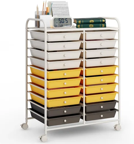 Vista 12 de DREAMADE Carrito rodante con cajones de almacenamiento, carrito utilitario con cajones de plástico extraíbles, ruedas con cerradura, carrito de arte
