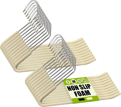 Vista 15 de Spring Fever Colgadores acolchados de esponja antideslizante para pantalones - Espuma cromada resistente ahorro de espacio Beige 5