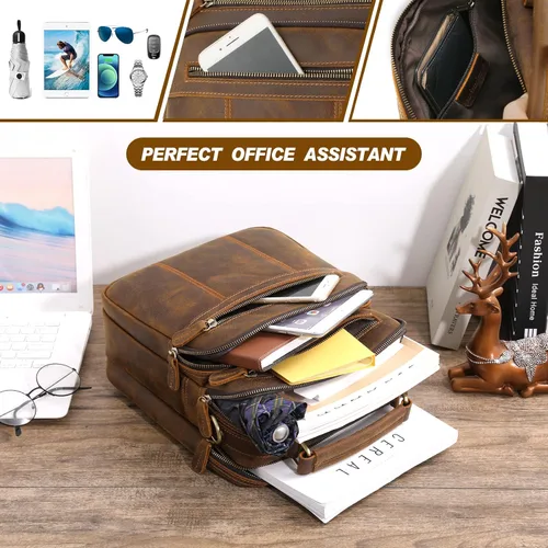 Vista 7 de Jack&Chris Bolso Mensajero de Cuero para Hombre, Bolso Bandolera de Hombre para Trabajo y Negocios