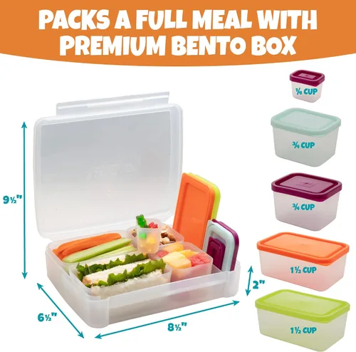Vista 3 de BENTOLOGY - Lonchera Bento a prueba de fugas con 5 recipientes extraíbles - Fruta/Multicolor