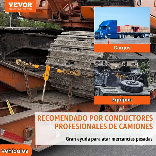 Vista 2 de VEVOR Carpeta de cadena de trinquete, carpetas de carga resistentes de 5/16"-3/8", con ganchos G80 límite de carga seguro de 7,100 libras, mango