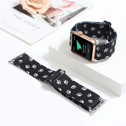 Vista 5 de Correa de reloj elástica ajustable compatible con Apple Watch de 1.49", 1.57", 1.61" (38 mm- 40 mm- 41 mm), pulsera elástica de nylon para mujer