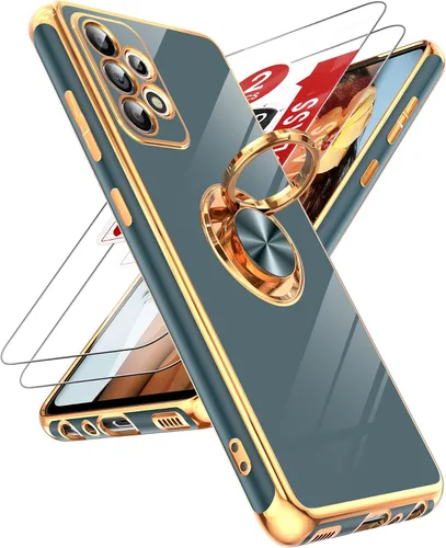 Vista 26 de LeYi Funda para teléfono Galaxy A12: con protector de pantalla de vidrio templado [paquete de 2] Soporte de anillo giratorio de 360°, soporte Rosa