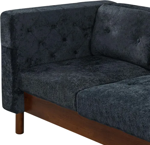 Vista 8 de French Country - Sofá de felpilla de 78 pulgadas con patas de madera de 78" 3 plazas azul