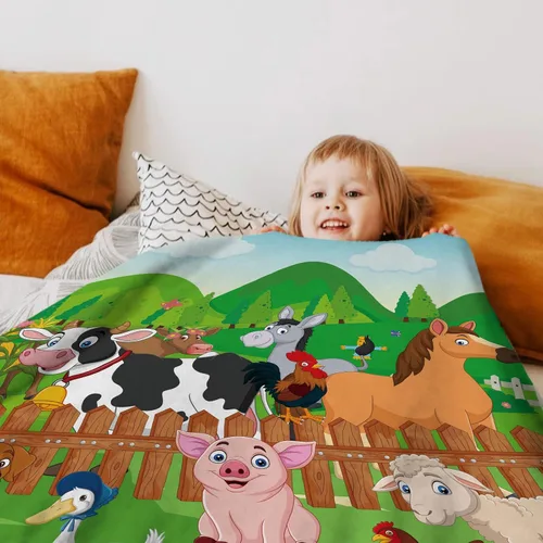 Vista 5 de Manta de animales de granja linda manta de animales de granja para niños, suave y acogedora manta de franela de granja para perros de granja, cerdo