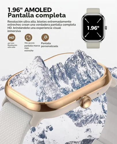 Vista 2 de Reloj inteligente (respuesta/hacer llamada), relojes inteligentes AMOLED de 1.96 pulgadas para mujer con más de 100 modos deportivos, rastreador