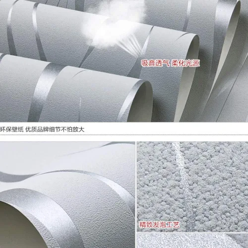 Vista 4 de Papel pintado no tejido de moda simple 3D en relieve tridimensional flocado rayas de ondas espumosas dormitorio sala de estar TV fondo pared