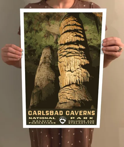 Vista 4 de GO SEE DESIGN Carlsbad Caverns National Park Vintage-Style Travel Poster - 8x10-12x18-18x24-24x36 / 4x6 Postcard WPA Style Art Print New Mexico USA