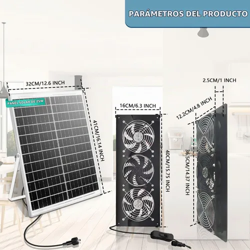 Vista 9 de HNRLOY - Ventilador de escape solar, panel solar con kit de 3 ventiladores de ventilación, ventilador de energía solar para cobertizo, gallinero