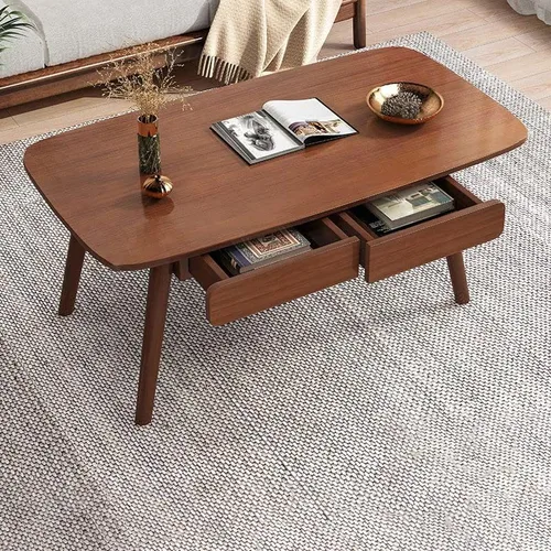 Vista 6 de Mesa auxiliar, contemporánea de madera maciza con 4 patas, mesa auxiliar rectangular con almacenamiento para sala de estar, fácil montaje, natural