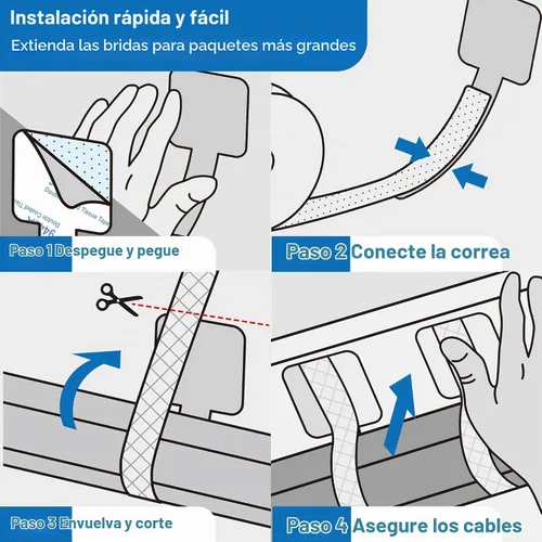 Vista 6 de Kit de gestión de cables – 40 sujetadores autoadhesivos de gancho y bucle con 2 correas de extensión – Fabricado con cinta 3M, organizador de cables