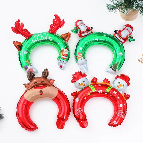 Vista 9 de Diadema de globo de Navidad, globo de papel de aluminio, diadema inflable de Navidad, globos inflables para decoración de fiestas temáticas