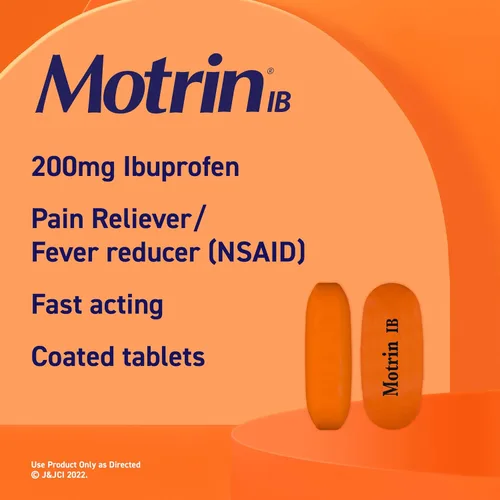 Vista 3 de Motrin IB, tabletas de ibuprofeno de 200 mg, alivio del dolor y la fiebre de AINE para dolor de cabeza, dolor de espalda, dolores musculares, alivio