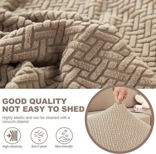 Vista 7 de cjc Fundas para sofá, fundas universales para sofá modular en forma de L, fundas de cojín para sofá de 3 cojines, protector elástico tejido de Camel