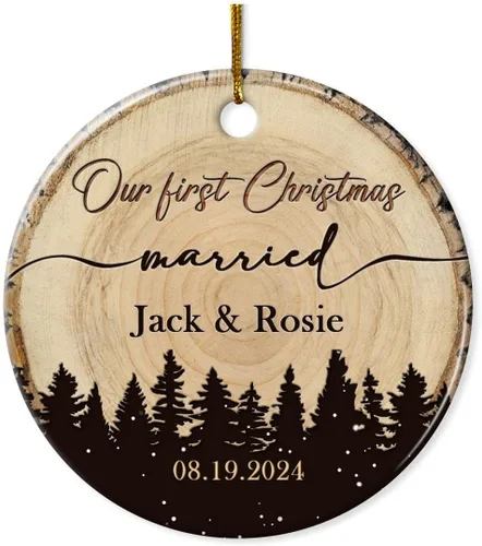 Vista 12 de Adorno personalizado de primera Navidad juntos para parejas, adornos acrílicos navideños, regalos de recuerdo para parejas, novio, novia