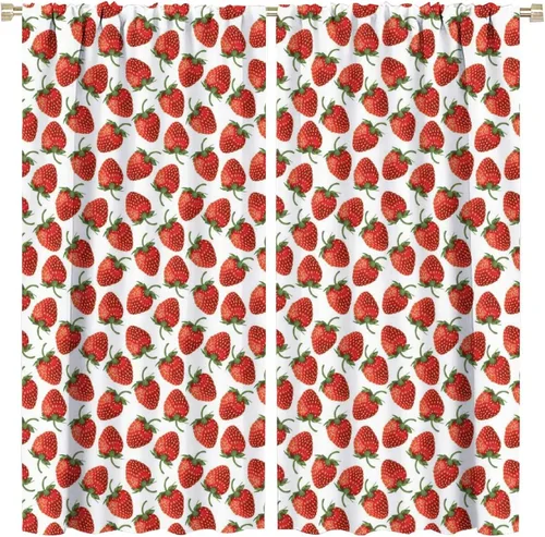 Vista 9 de Cortinas bohemias con diseño de fresas, bonitas cortinas bohemias con bolsillo para barra de fruta, tratamiento de ventana para cocina, sala