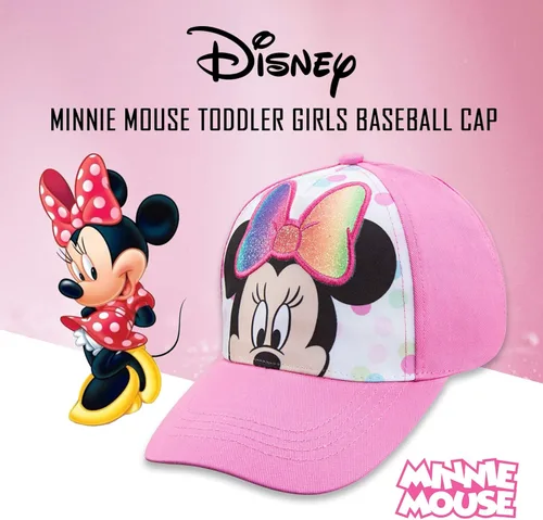 Vista 2 de Disney Minnie Mouse Toddler Girls Pink Baseball Cap - Ages 2-4 Years - Adjustable Velcro Closure PinkWhite