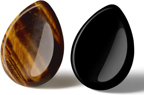 Vista 9 de YATOJUZI Juego de 4 piedras ovaladas para preocupación del pulgar, 7 chakras, amatista, cuarzo rosa, ojo de tigre, piedras naturales talladas a