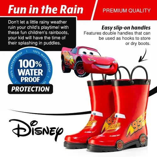 Vista 3 de Disney Cars Lightning McQueen Rust-eze Boys' Red Waterproof Easy-On Rubber Rain Boots