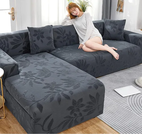 Vista 13 de IMYOGI Fundas de sofá de alta elasticidad con estilo en forma de L, fundas de sofá de color sólido, tela jacquard, lavable a máquina, protector