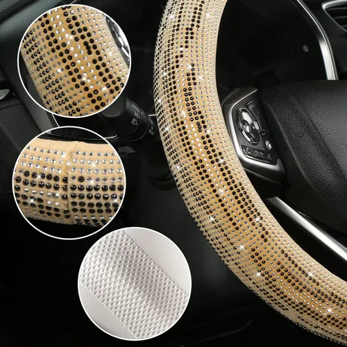 Vista 4 de Bling Bling - Funda para volante con diamantes de imitación brillantes para niñas, ajuste universal de 14.5 pulgadas, C-beige beige (C-beige)