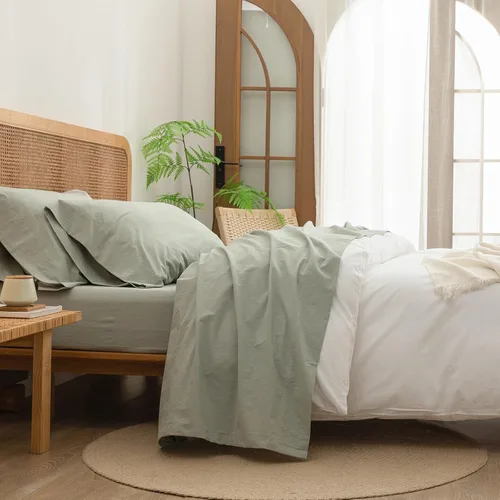 Vista 20 de BESTOUCH Juego de sábanas 100% algodón lavado, tacto de lino, súper suave, cómodo, elegante, ligero, juego de ropa de cama de 3 piezas, color gris