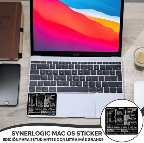Vista 6 de Synerlogic (Universal/Neo/Air/Pro) Teclado de referencia Mac OS Adhesivo de acceso directo, vinilo laminado - para MacBook/iMac/Mini (negro)