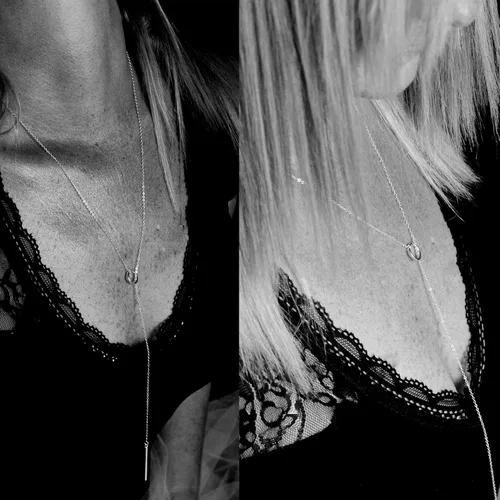 Vista 5 de Cosol Silver Collar largo Lariat, colgante de plata de ley 925, collar de barra vertical circular, collar en Y ajustable