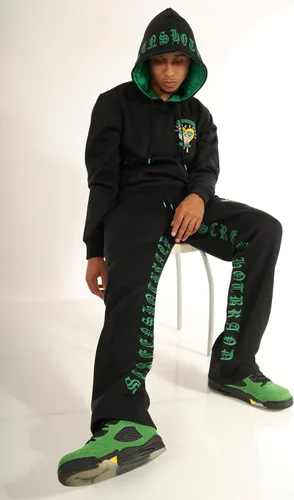 Vista 4 de SCREENSHOT Pantalones de forro polar 3202 Streetwear Urban Fit - Pantalones deportivos apilados con cordón de banda de basura acanalada