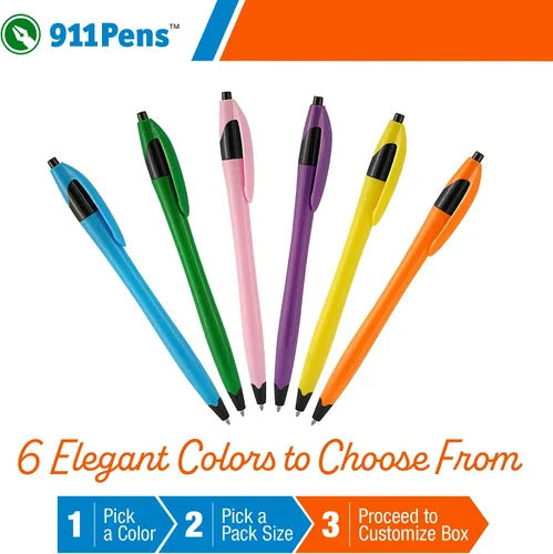 Vista 4 de 911Pens - Bolígrafo de colores, colorido, elegante, tropical, elegante, delgado, con ribete negro, bolígrafos de clic de calidad personalizables