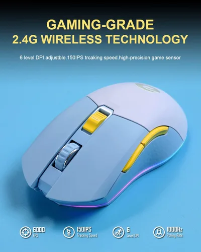 Vista 5 de DAREU Ratón inalámbrico para juegos con cable de doble modo recargable, 7 botones programables, 10 K DPI, RGB y 7 niveles de DPI ajustables hasta